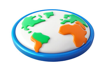 3D Illustration of a Globe with Blue Ring and Colorful Continents isolated