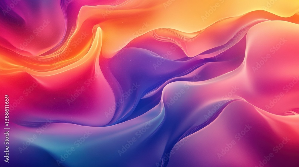 Poster Surreal abstract background with glowing energy waves representing movement and transformation in a warm color palette