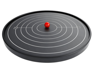 3D Abstract Red Target with Concentric Circles Isolated on Black Background