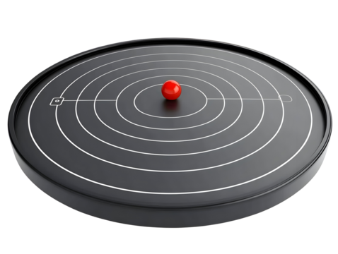 3D Abstract Red Target with Concentric Circles Isolated on Black Background