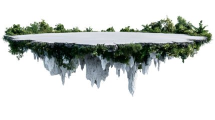 3D Illustration Of A Floating Island Platform With Ice and Green Plants Isolated On Transparent Background
