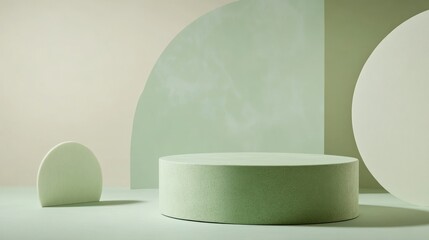 Light green product display podium, neutral background. Possible use Stock photo for e-commerce product presentation
