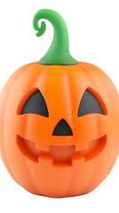3D Illustration Of A Happy Orange Pumpkin With Carved Face And Green Stem