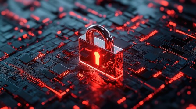 A glowing padlock represents digital security and data protection