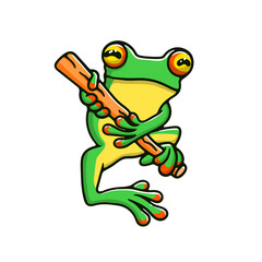 illustration cute cartoon frog on wood collection
