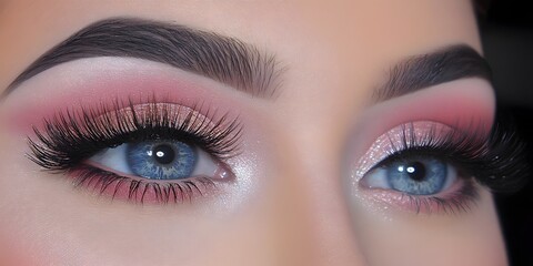 Obraz premium Stunning Closeup Eyes Makeup Beauty Pink Glitter Eyelashes