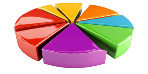 3D Illustration of Colorful Pie Chart Segments Isolated on Transparent Background