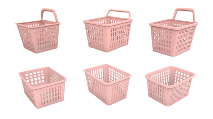 3D Illustration Of Pink Plastic Shopping Basket Isolated On Transparent Background
