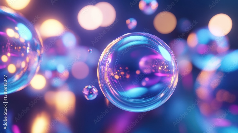 Poster Floating holographic spheres create a captivating visual with glowing reflections in a futuristic digital space