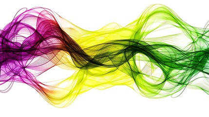 Colorful and flowing abstract lines arranged across white background space