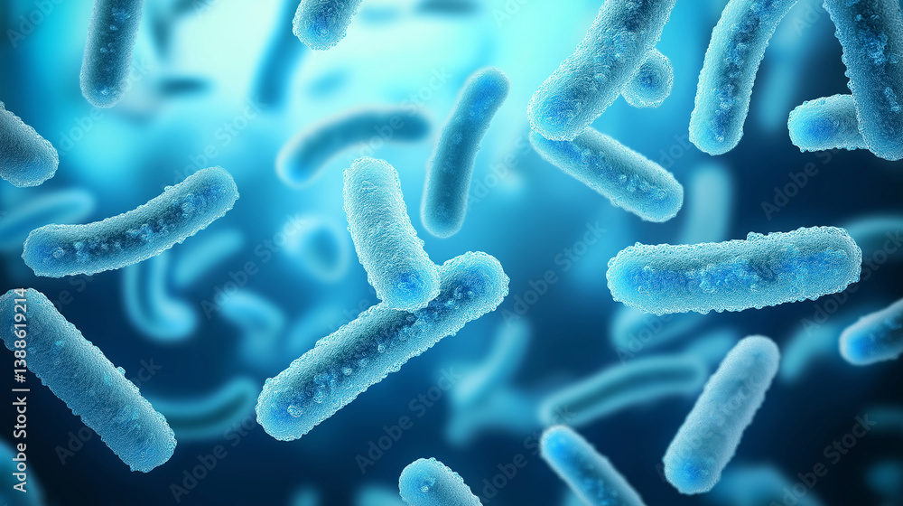 Poster microscopic view of bacteria multiplying in blue environment
