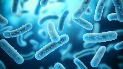 Microscopic view of bacteria multiplying in blue environment
