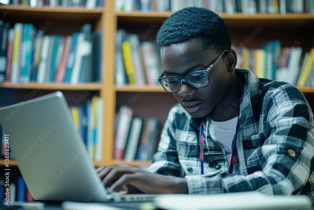 Aufkleber student focuses on online course materials with books and notes in a clean study environment during 