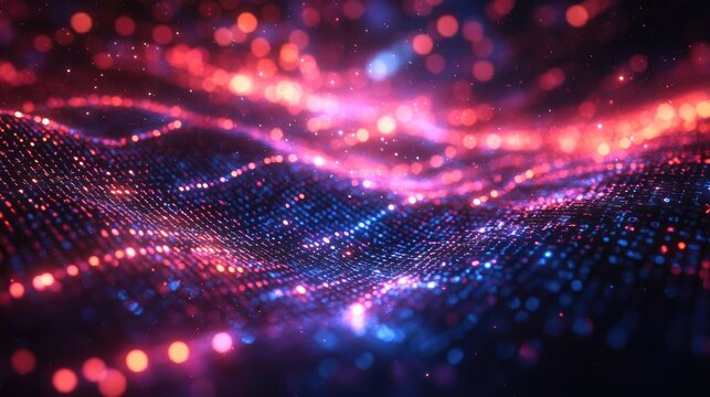 Abstract digital display of colorful glowing dots in layers