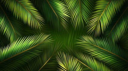 Lush green palm leaves create vibrant tropical background