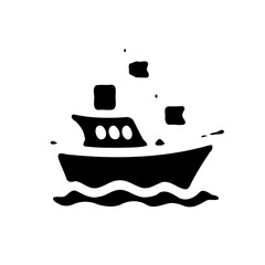 Stylized Silhouette of a Ship on Abstract Water