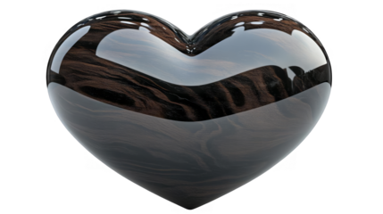 3D Rendered Black Heart Shape on Transparent Background Isolated Glossy Icon