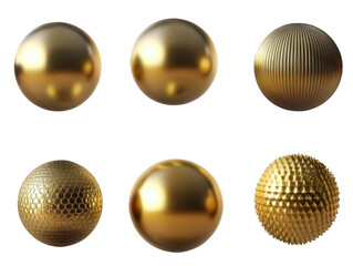 Fototapeta premium 3D Rendered Golden Spheres With Varying Textures Against Transparent Black Background