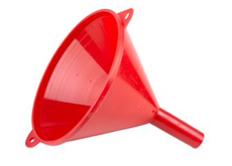 Plastic funnel with red color isolated on transparent background background Generative Ai.
