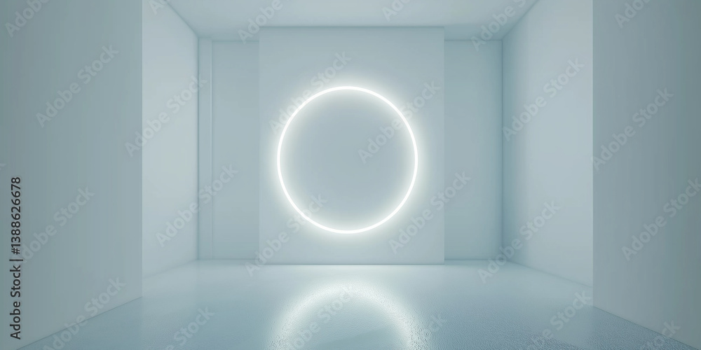 Aufkleber Empty room with glowing circle light creating modern ambiance