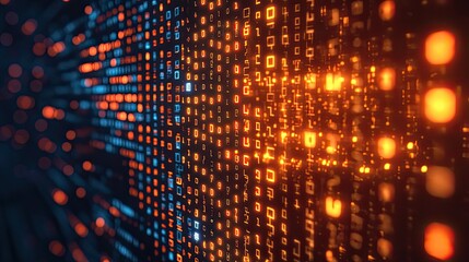 Abstract representation of glowing binary data cascading across the screen