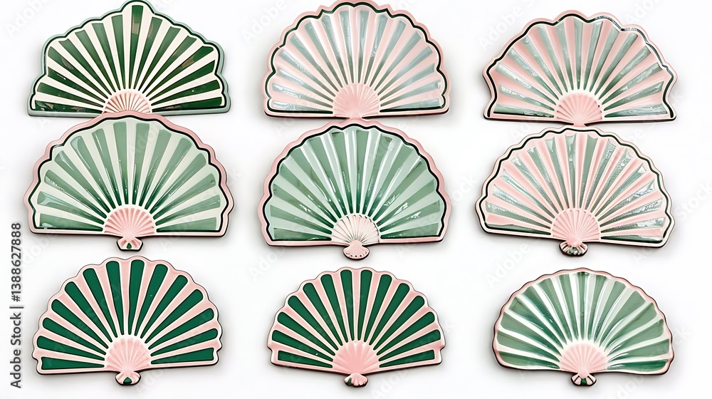 Aufkleber nine decorative fan shaped objects arranged on a white background