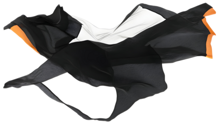 Abstract 3D Black Cloth Shape With Orange and White Color Over Transparent