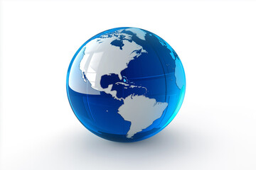 Blue globe showing north and south america on white background