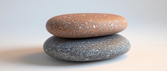 Two stones balanced on white background