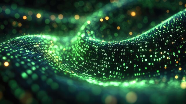 An abstract illustration of glowing green digital data