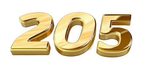 Abstract 3D Illustration Of Golden Number 205 Isolated On Black Background