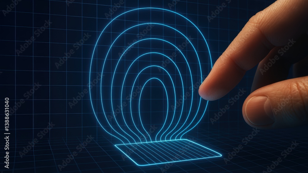 Aufkleber hand interacts with digital simulation of engineering concepts, showcasing futuristic design