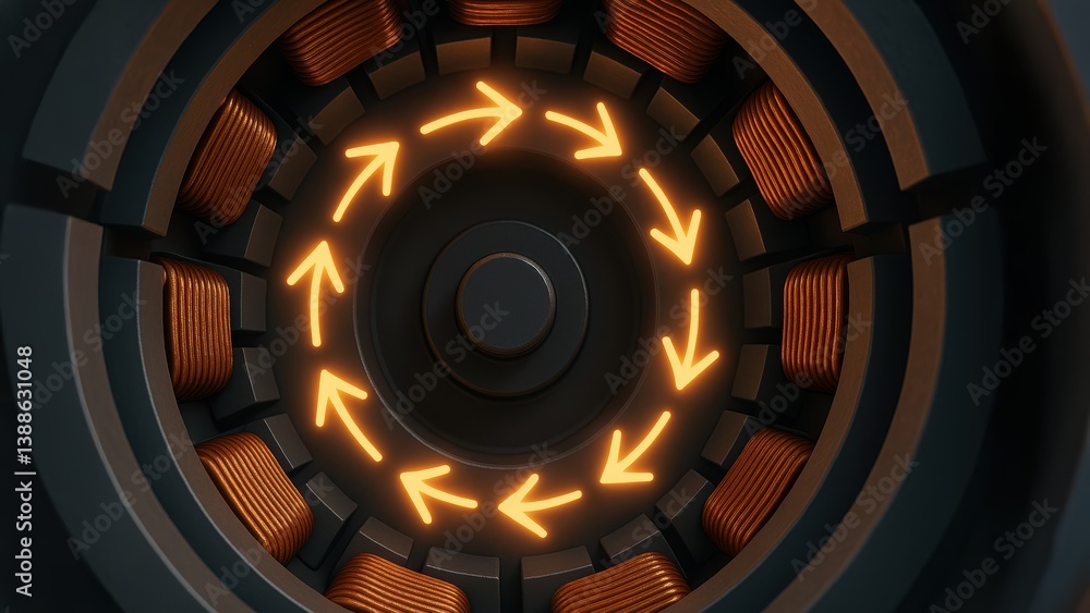 Aufkleber detailed simulation of engineering concepts showcases rotating mechanism with copper coils and direc