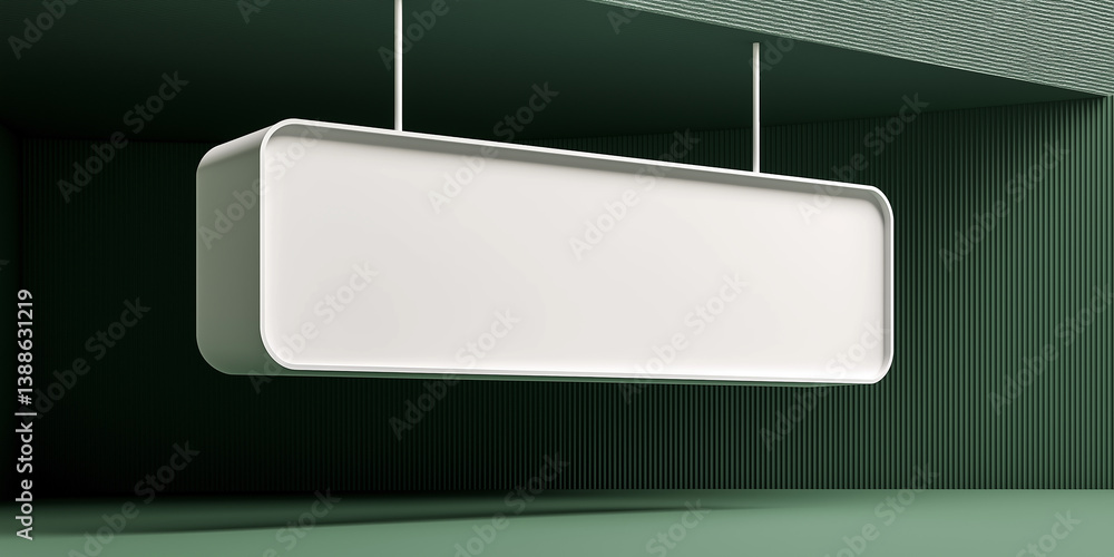 Aufkleber empty white rectangular sign hanging from ceiling in green room