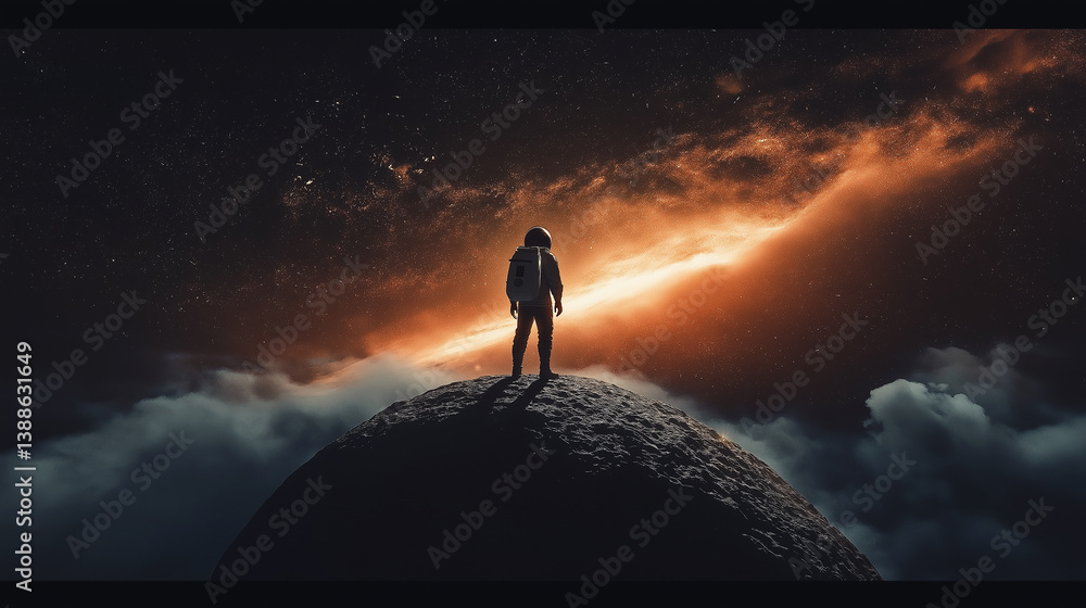 Aufkleber astronaut observing nebula from asteroid in outer space