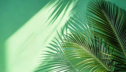 Fototapeta premium Palm Leaf Shadows on Pastel Green Wall with Modern Botanical Vibe