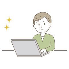 20～40代、小ぎれいな男性のビジネスシーン、シンプルかわいい線タイプ（カジュアルな服装・きらきら）
