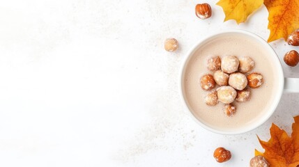 Creamy hazelnut soup in a mug, autumnal style