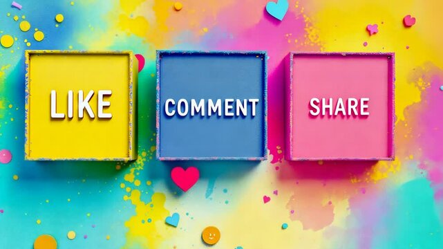 Colorful Boxes Promoting Like Comment Share Social Media