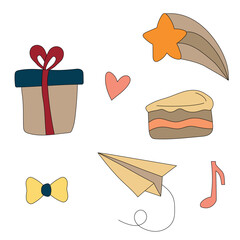 Hand-drawn Party Decorations: Colorful Birthday Clipart Set: Cartoon Birthday Doodles