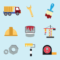 Illustration of building construction tools elements in flat design style collection 