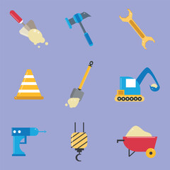 Illustration of building construction tools elements in flat design style