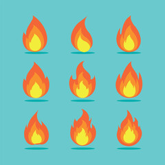 Illustration of flames with various shapes in flat design style