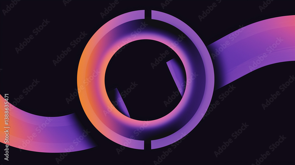 Poster abstract purple and orange gradient circle and ribbon on black background