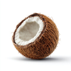 Exquisite Coconut: A half-sectioned coconut reveals its natural textures and freshness, presenting a healthy food experience with refreshing hydration and tropical appeal.