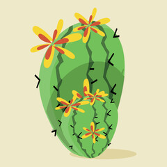 Cactus that has yellow flowers on it that are blooming Illustration 