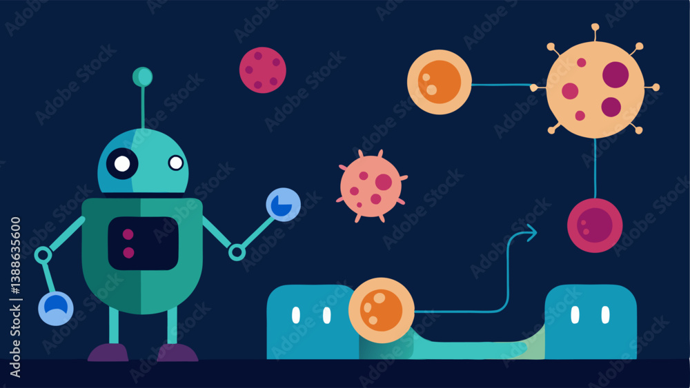 Poster nanotech in action an animatedlook illustration showing a sequence of steps where nanobots identify 
