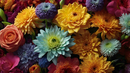 Vibrant Colorful Flowers Closeup Shot Rich Hues Floral Arrangement