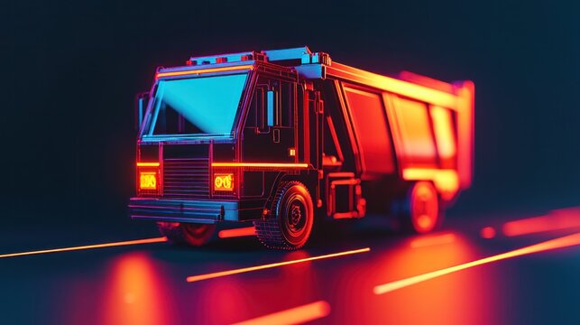 Innovative garbage truck technology in urban streets gigapixel detail night view science and technology integration - Powered by Adobe
