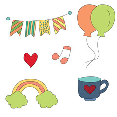 Hand-drawn Party Decorations: Colorful Birthday Clipart Set: Cartoon Birthday Doodles